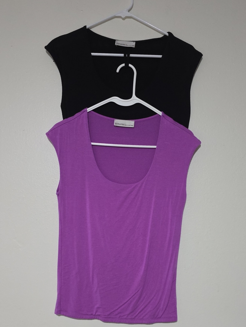 2 Pk. Zenana Scoop Neck Fitted Tops in Purple and Black
